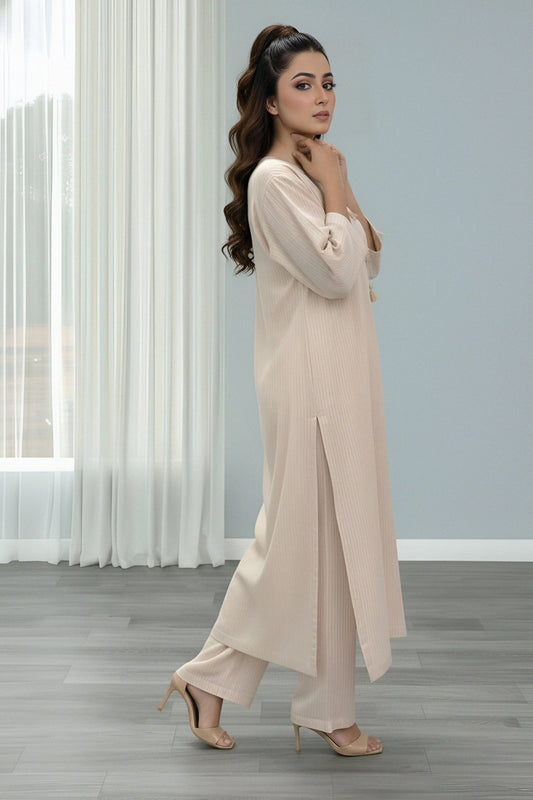 self textured winter strip linen fabric 2Pc