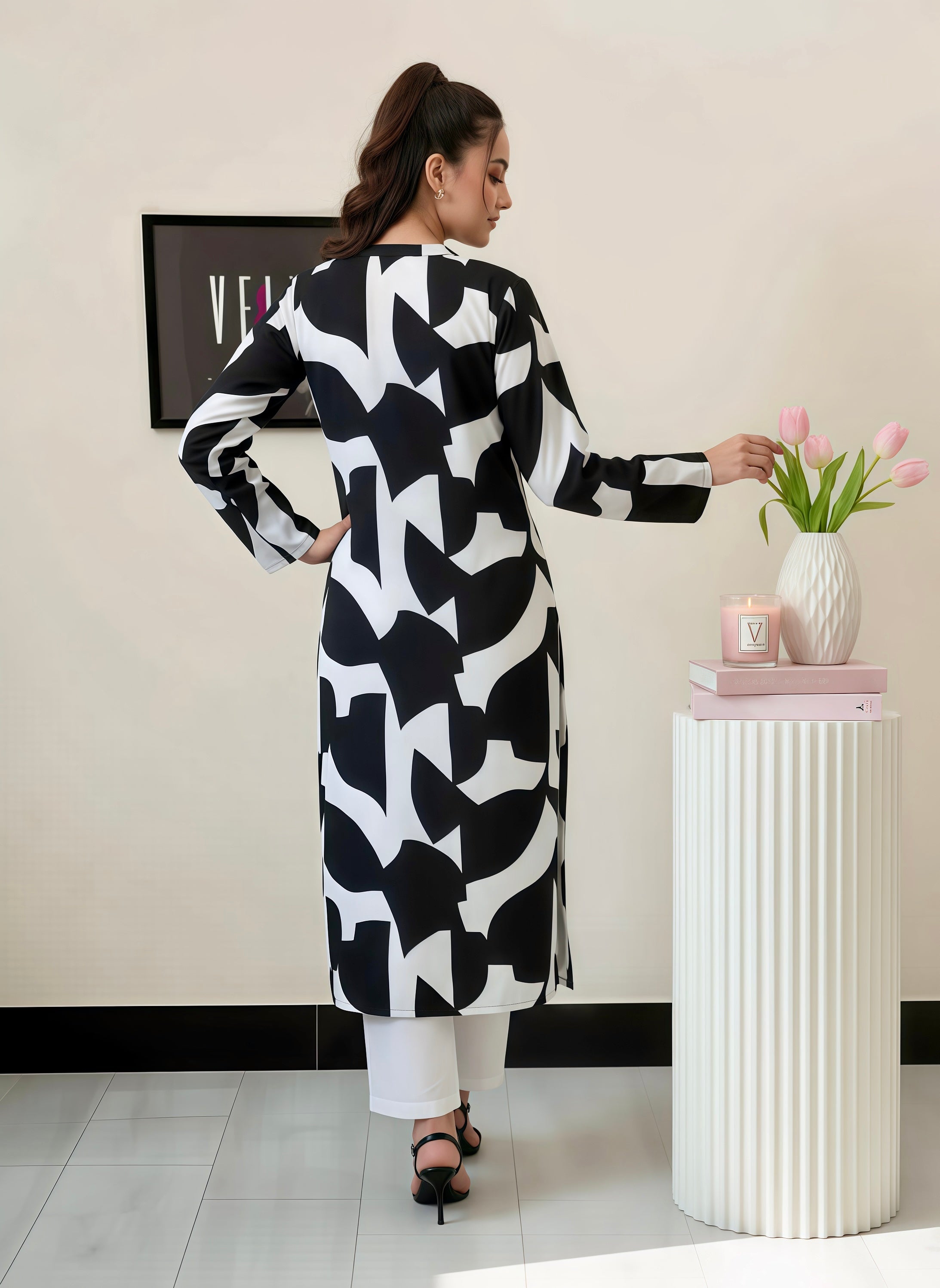 Soft Blend linen abstract print  2pc