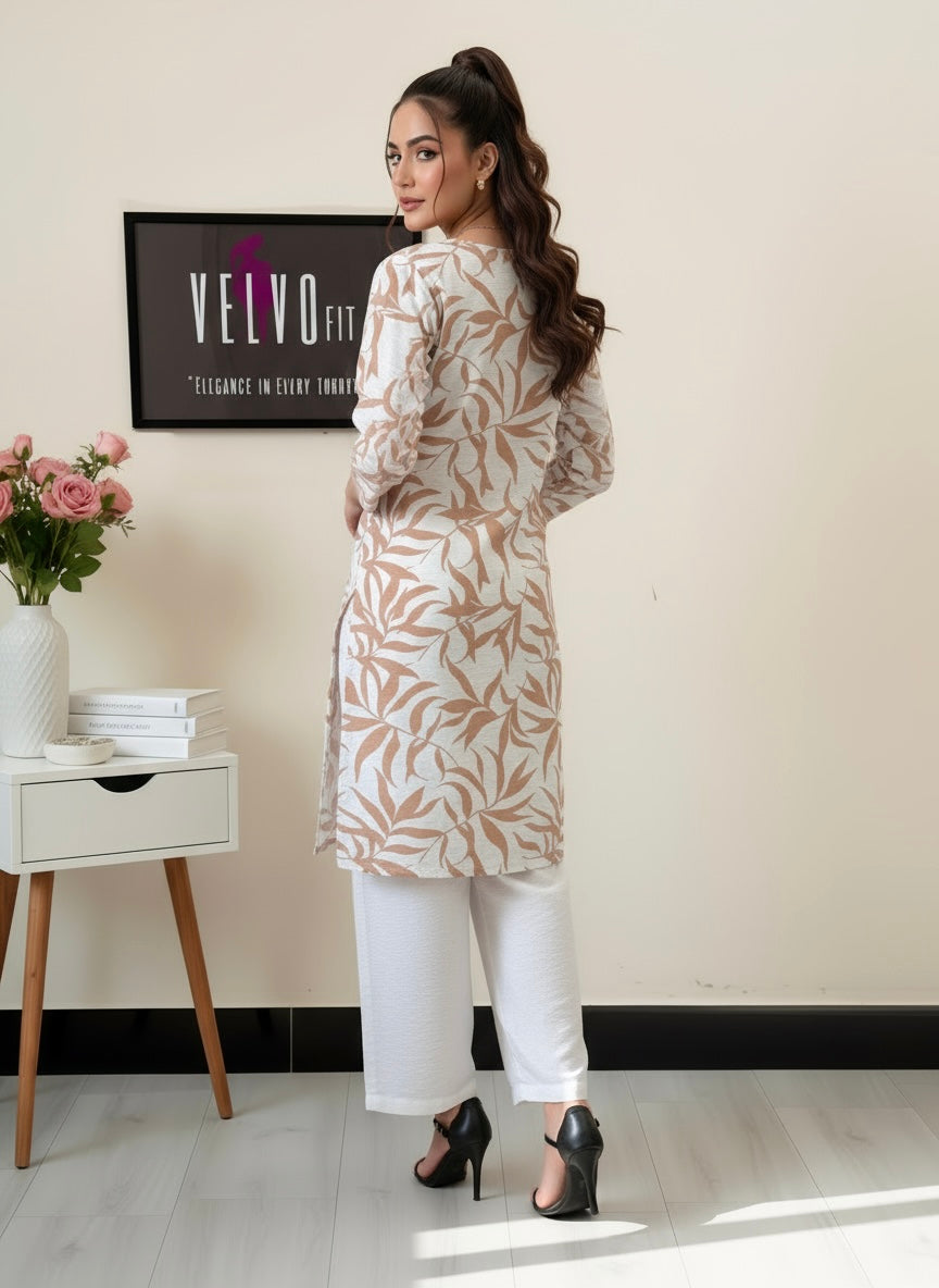 leaf pattern with linen blend fabric 2Pc