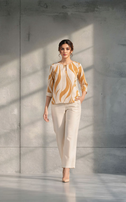 Abstract print Rayon fabric winter top