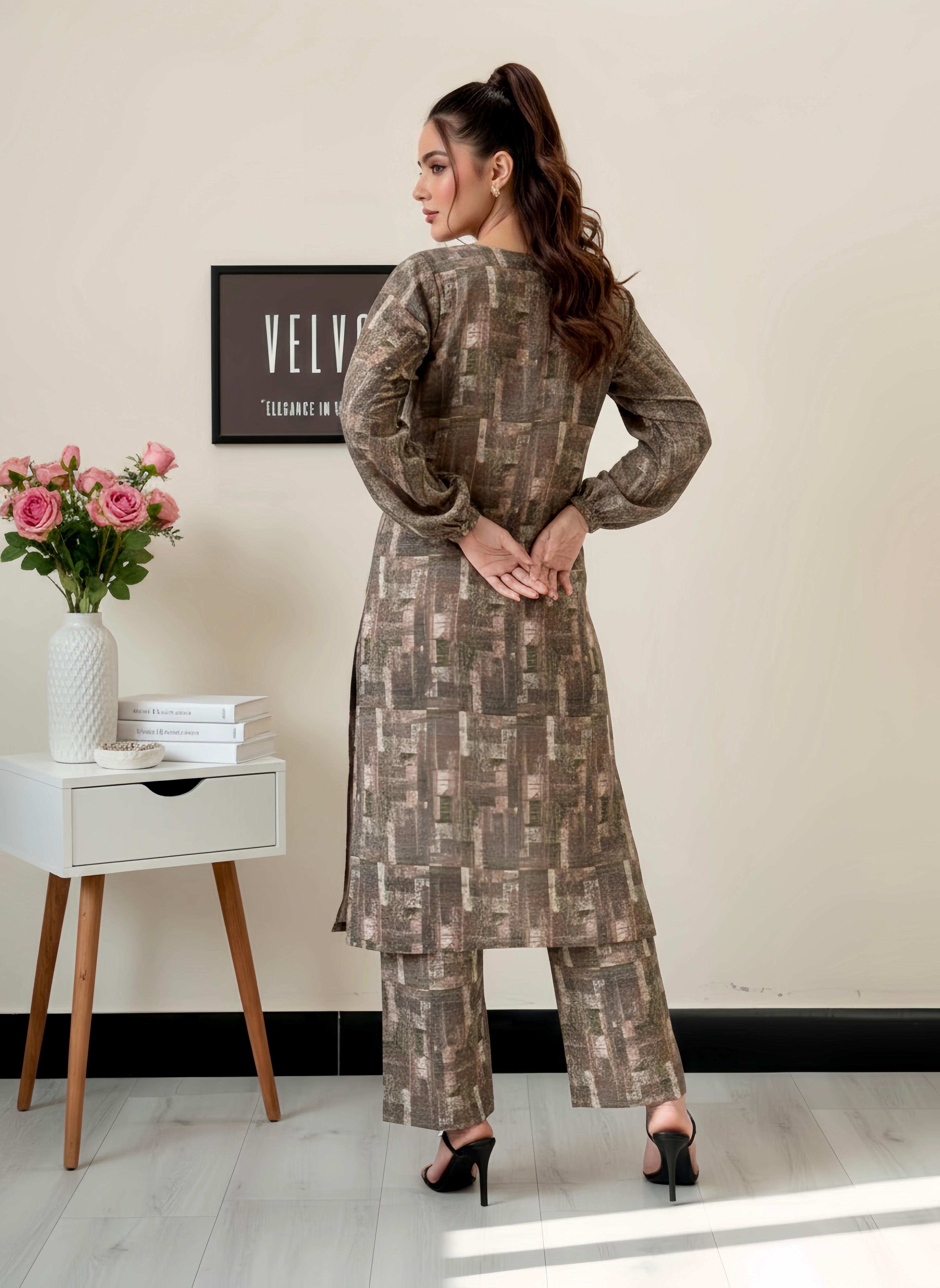 Abstract geometric print woven linen blend fabric 2pc