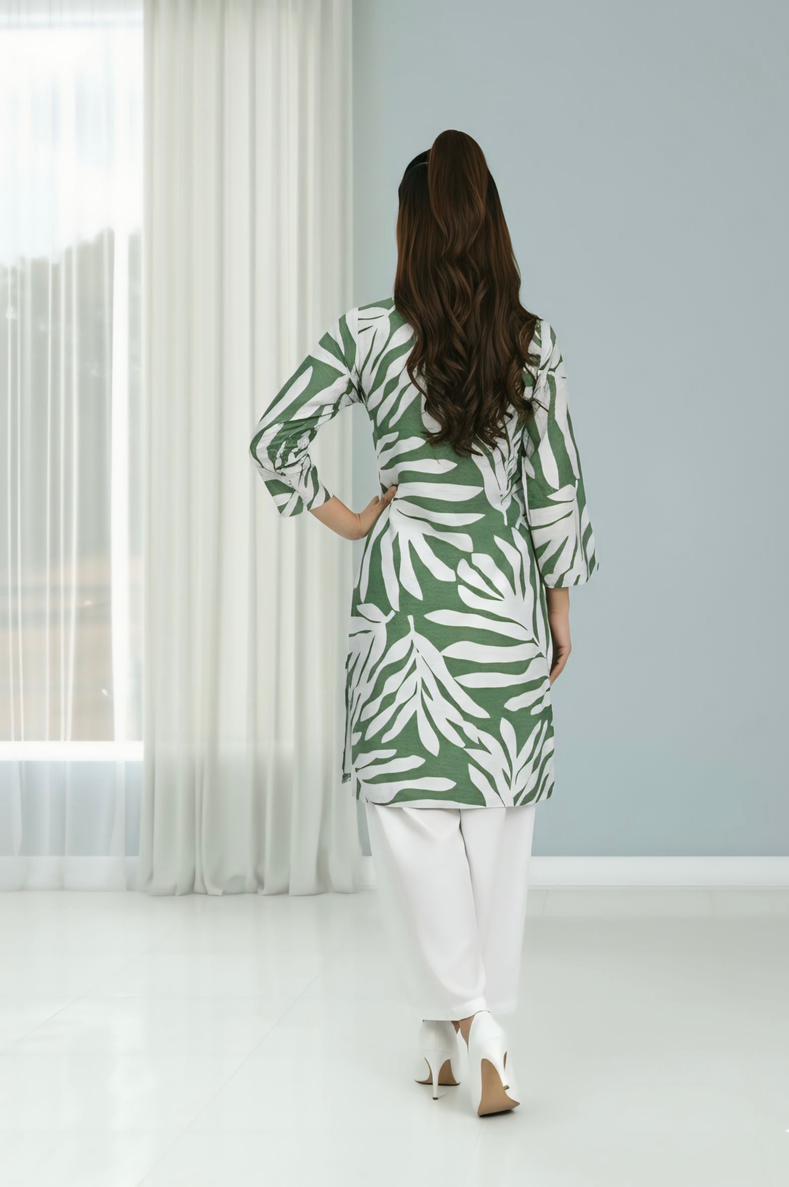 Tropical leaf cotton blend linen fabric