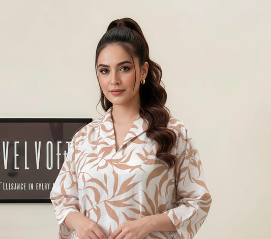 leaf pattern with cotton linen winter fabric 2Pc