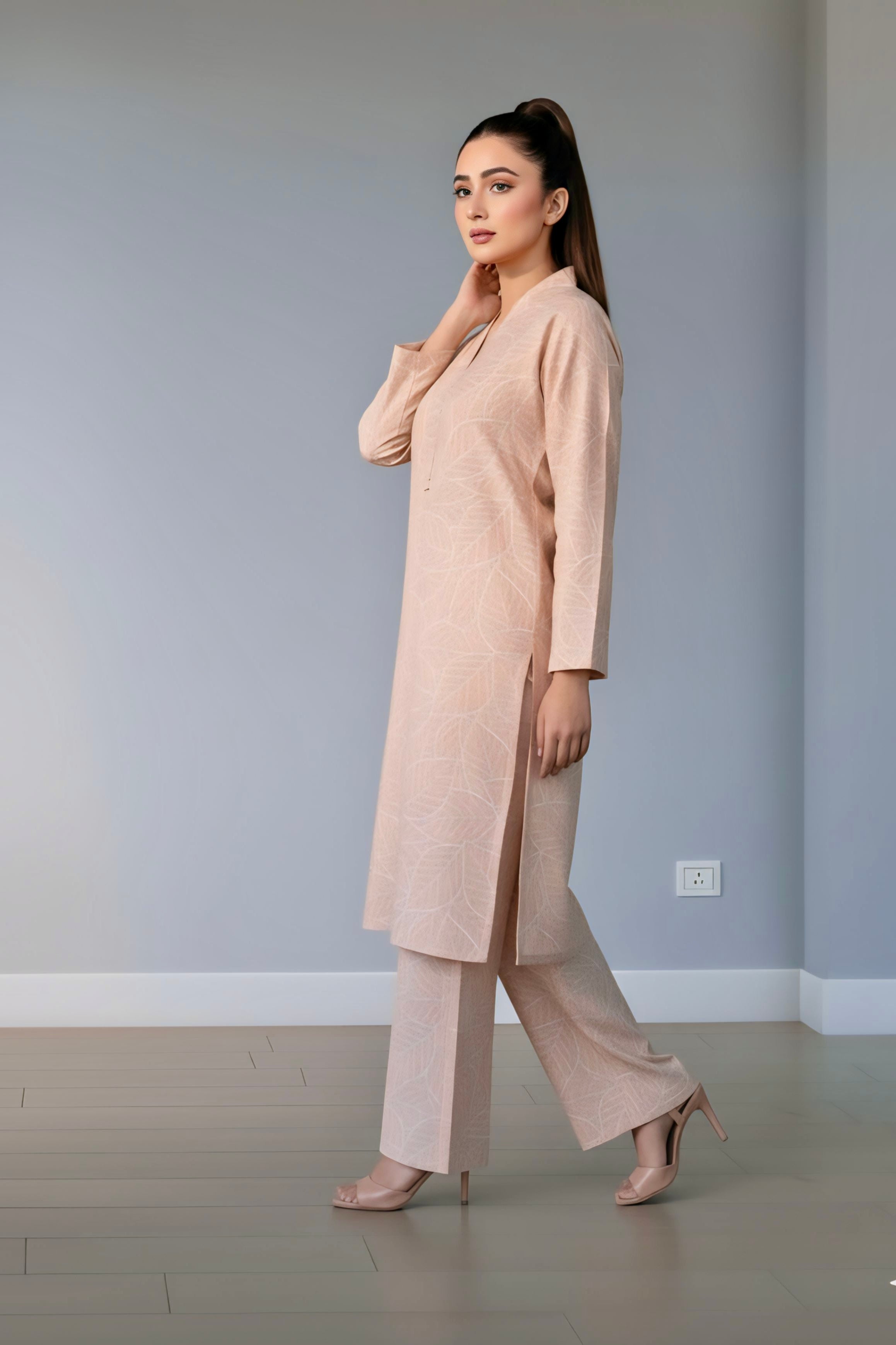Soft peach blend textured linen 2Pc