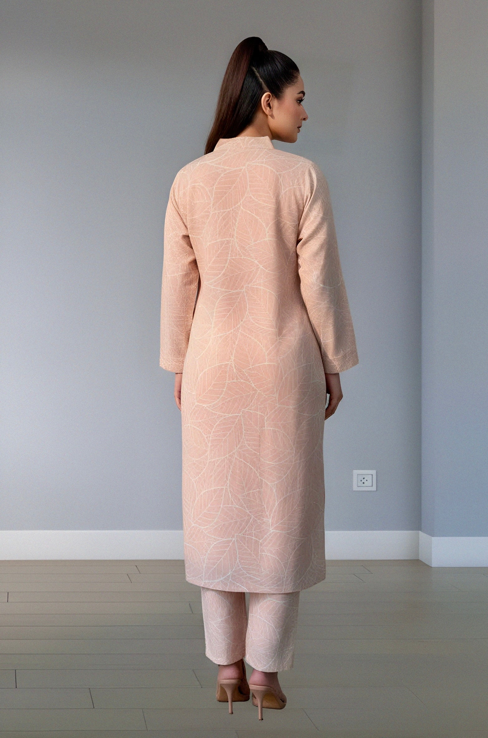 Soft peach blend textured linen 2Pc
