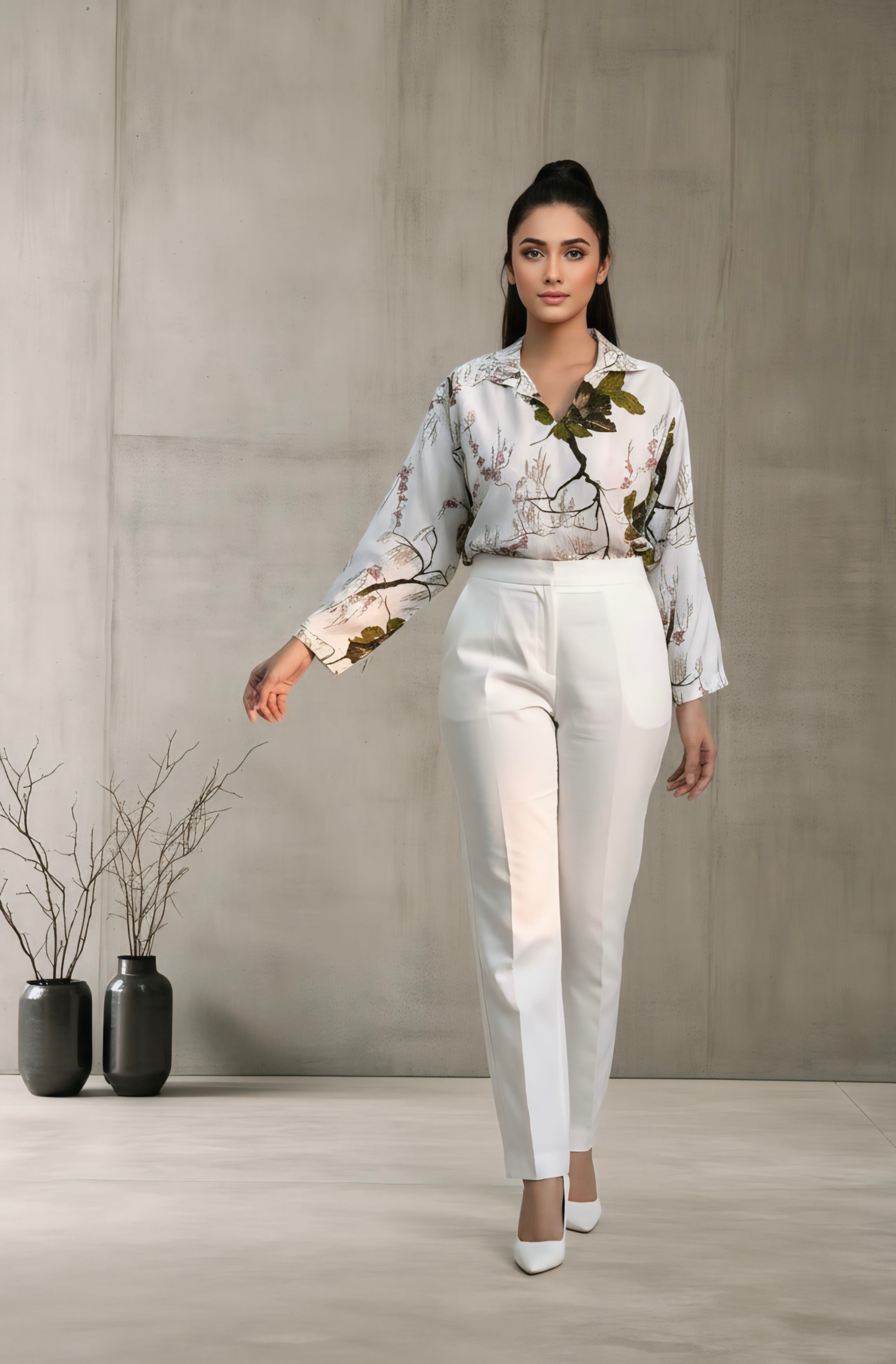 Floral print blend winter linen top