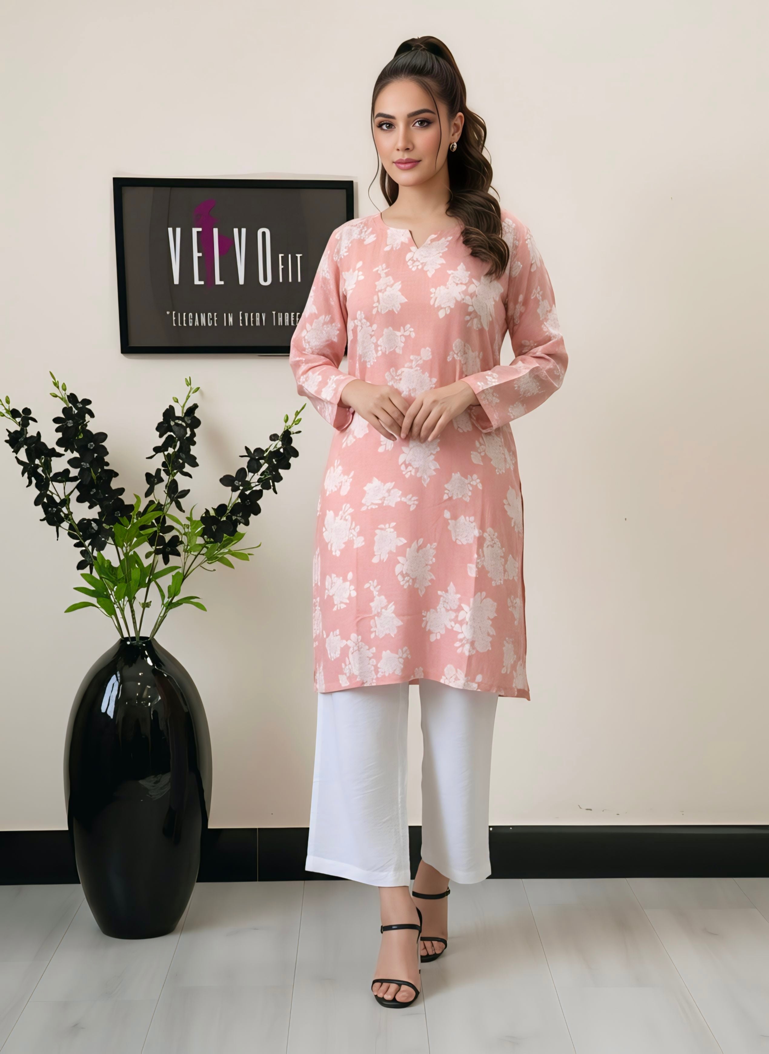 floral print blend linen fabric 2Pc