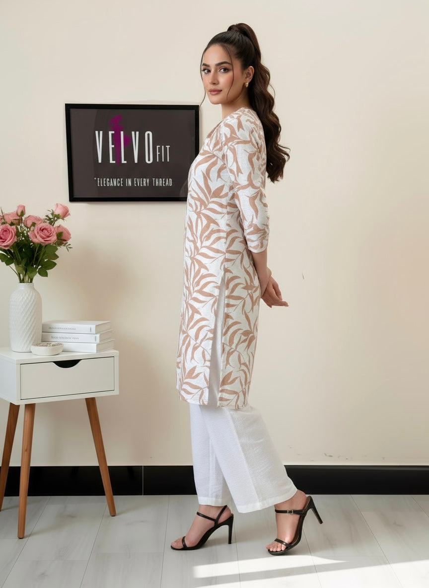 leaf pattern with linen blend fabric 2Pc