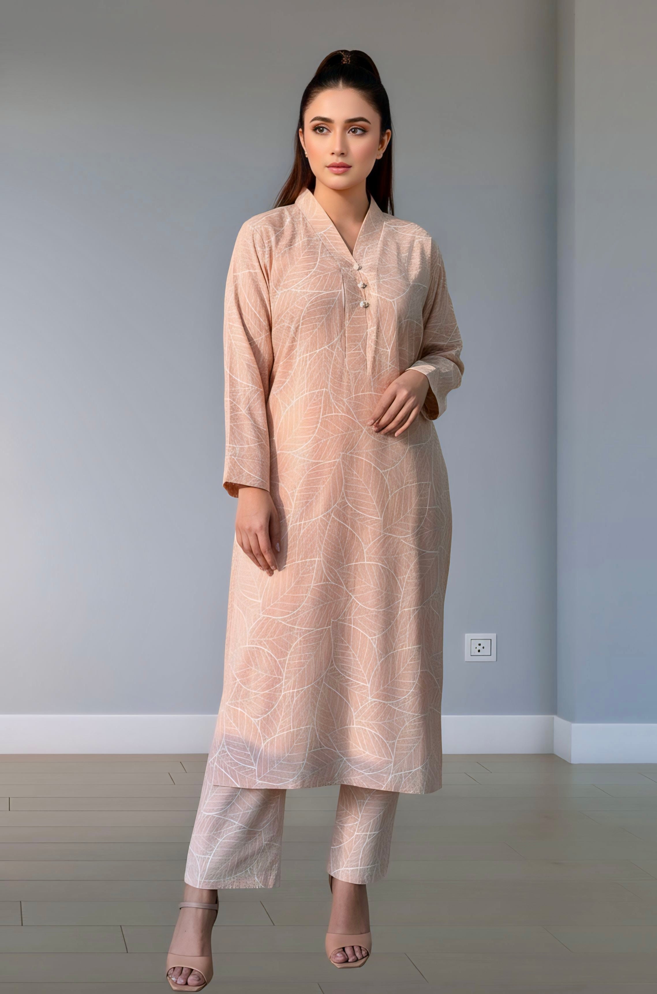 Soft peach blend textured linen 2Pc