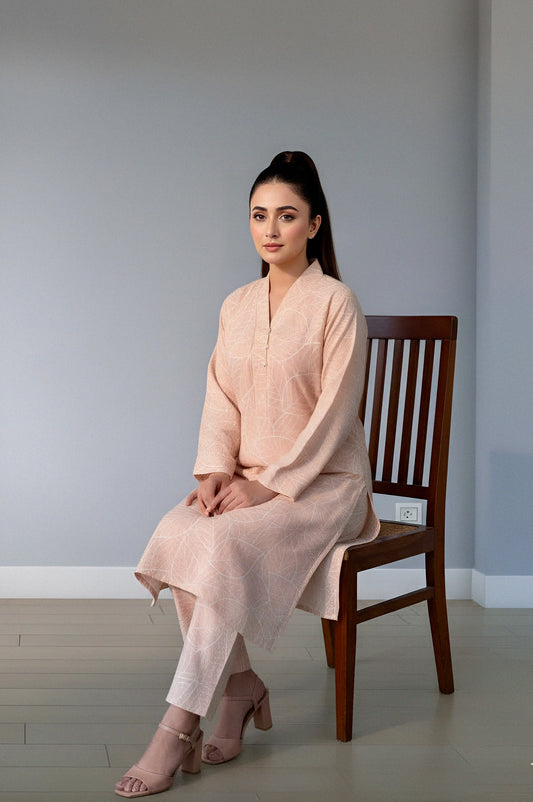 Soft peach blend textured Rayon winter 2Pc