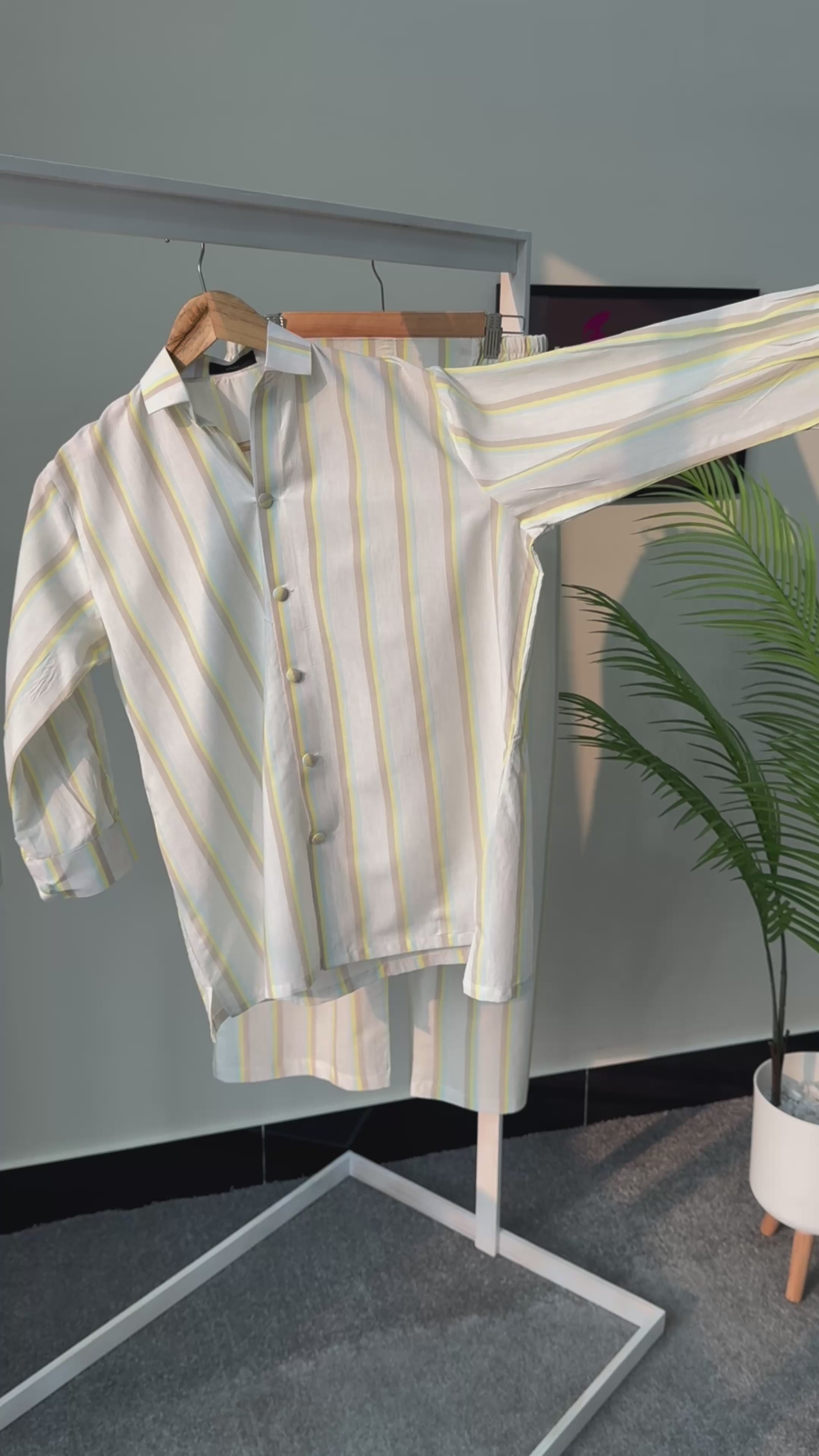 Winter cotton off White stripped lining co ord-set