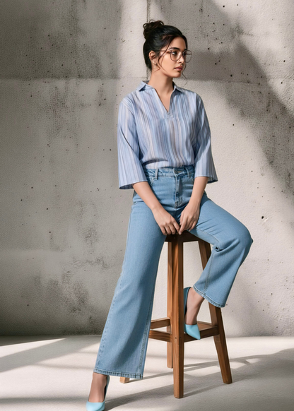 Stripped cotton check top