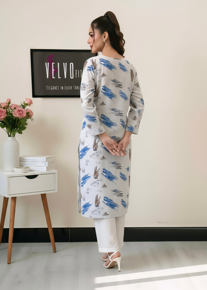 Brush stroke print with winter Rayon textured fabric 2-pc