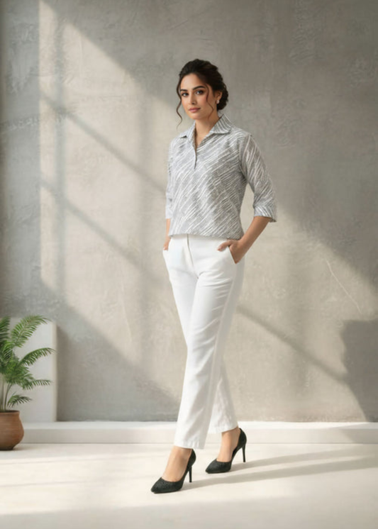 Cotton check text print crop top