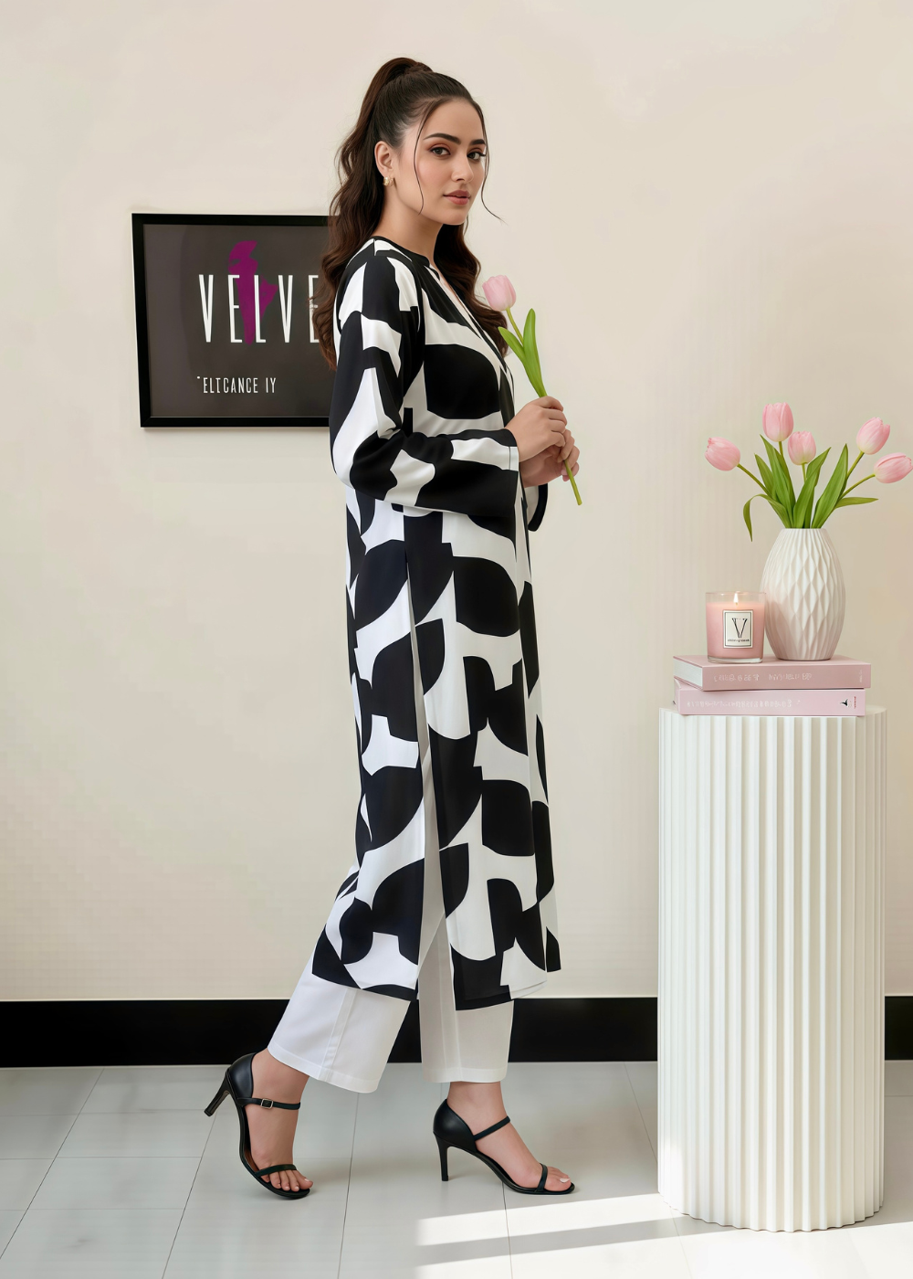 Soft Blend linen abstract print  2pc