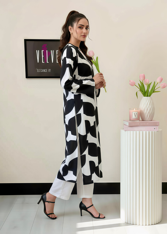 Soft Blend linen abstract print  2pc