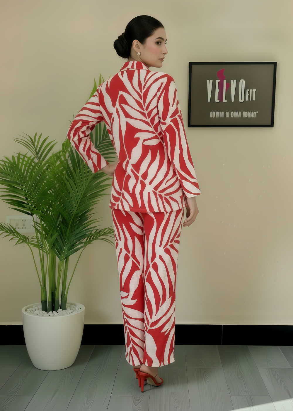 Crickle creep textured rust red colour winter co ord-set