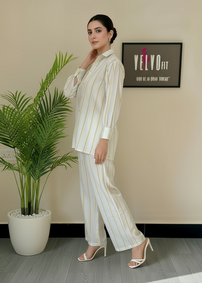 Stripped blend linen winter co ord-set