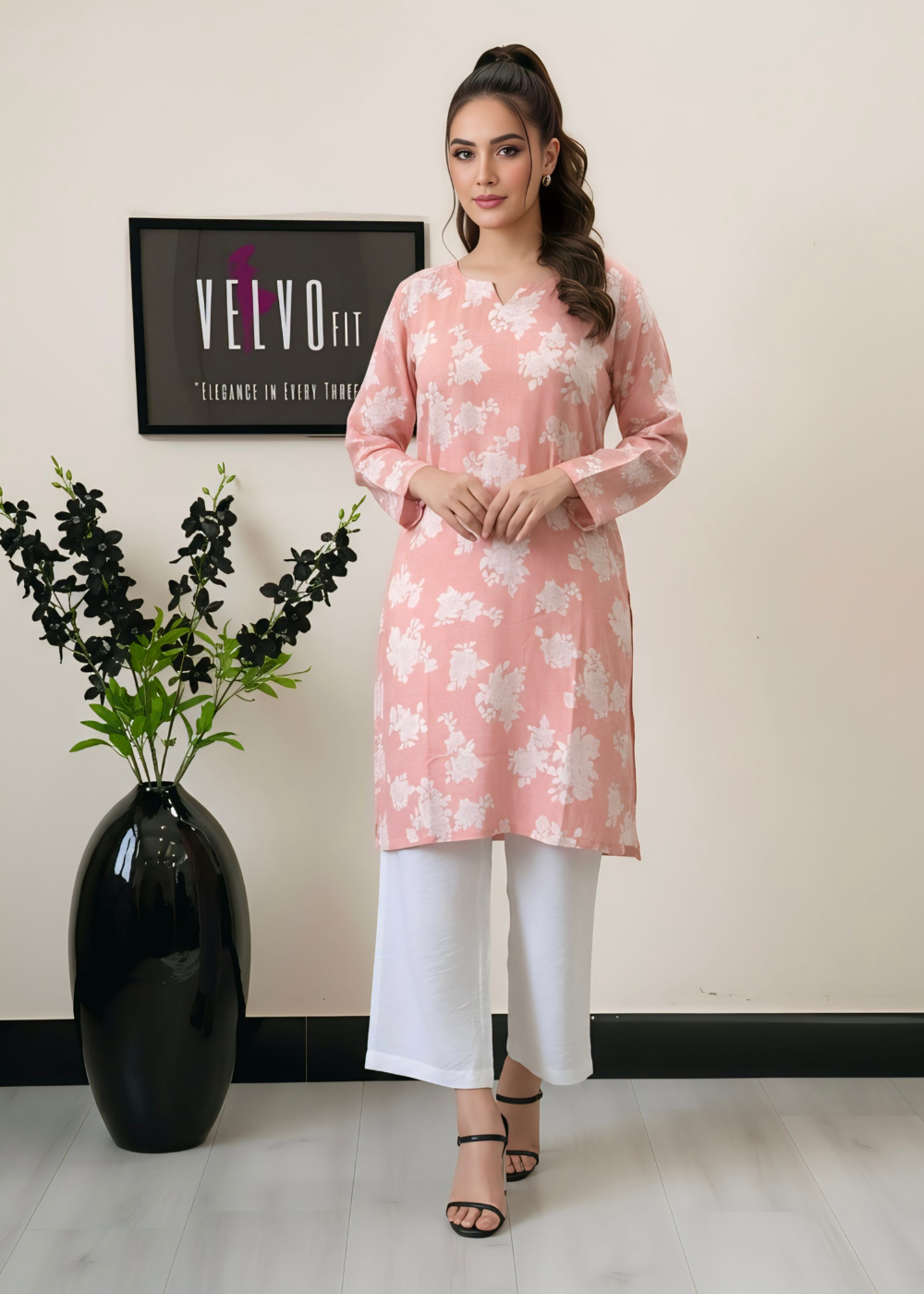 floral print Rayon linen winter fabric 2Pc