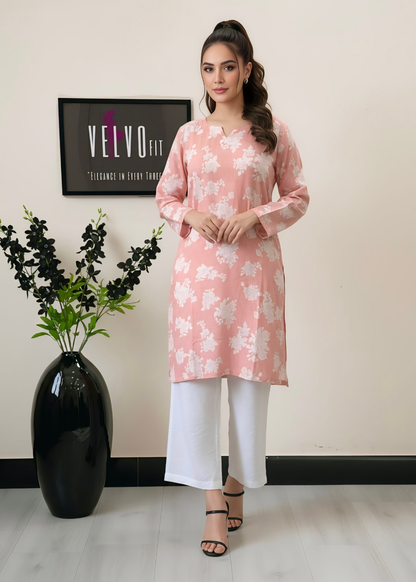 floral print Rayon linen winter fabric 2Pc
