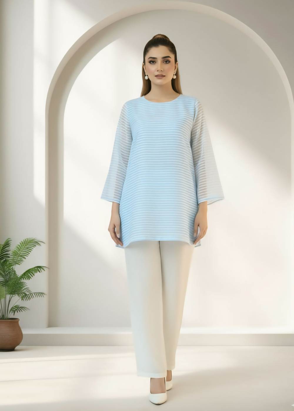 Organza sky blue winter top