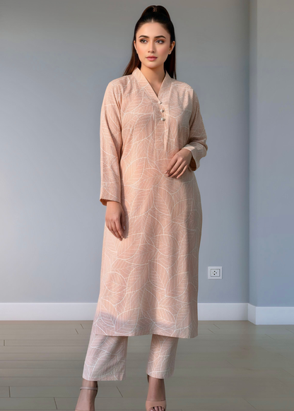 Soft peach blend textured Rayon winter 2Pc
