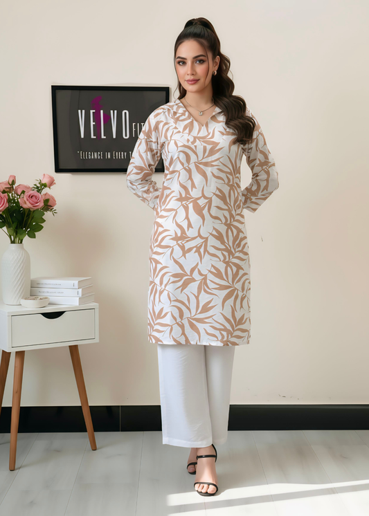 leaf pattern with cotton linen winter fabric 2Pc