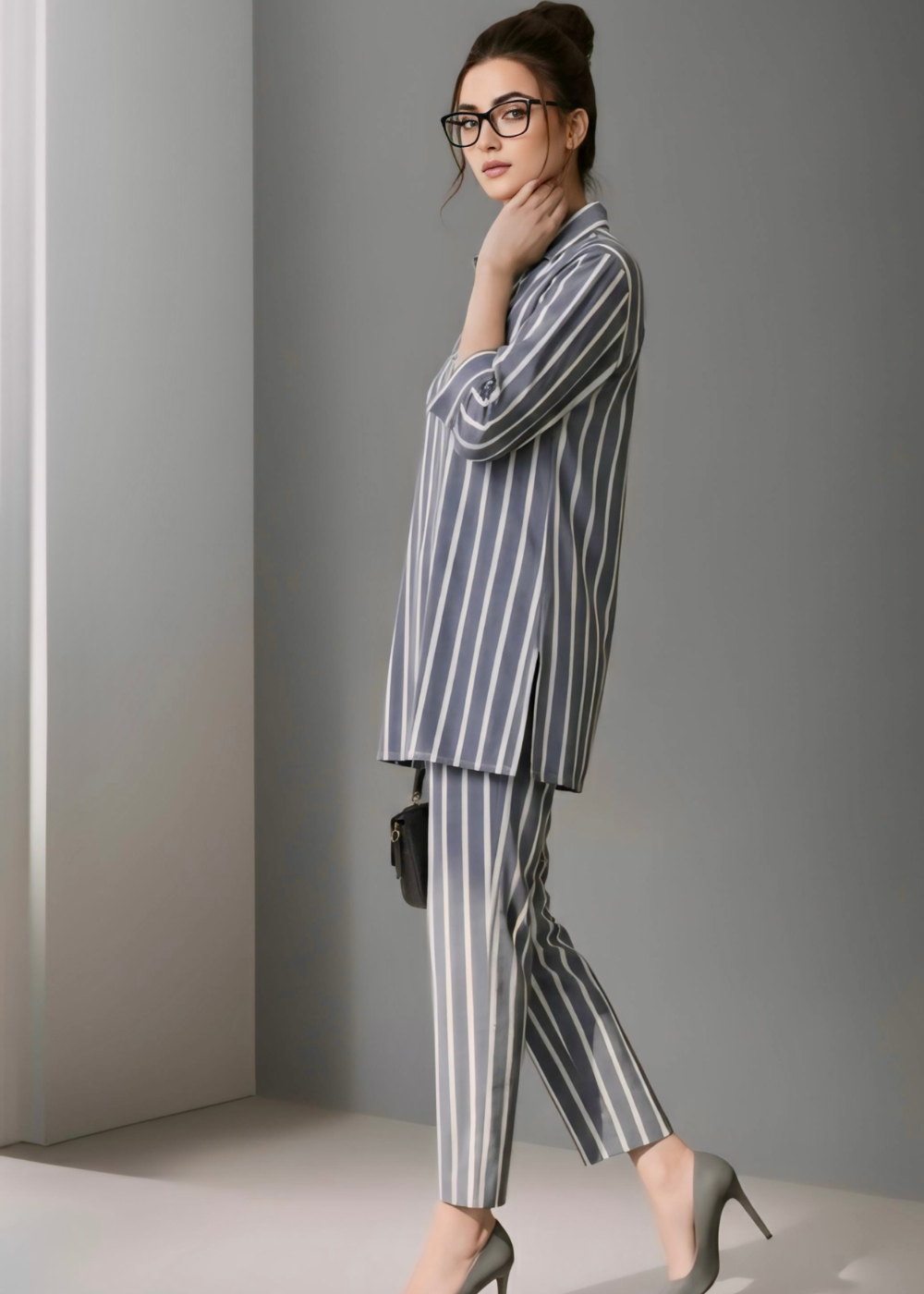 Grey strip lining check co-ord set