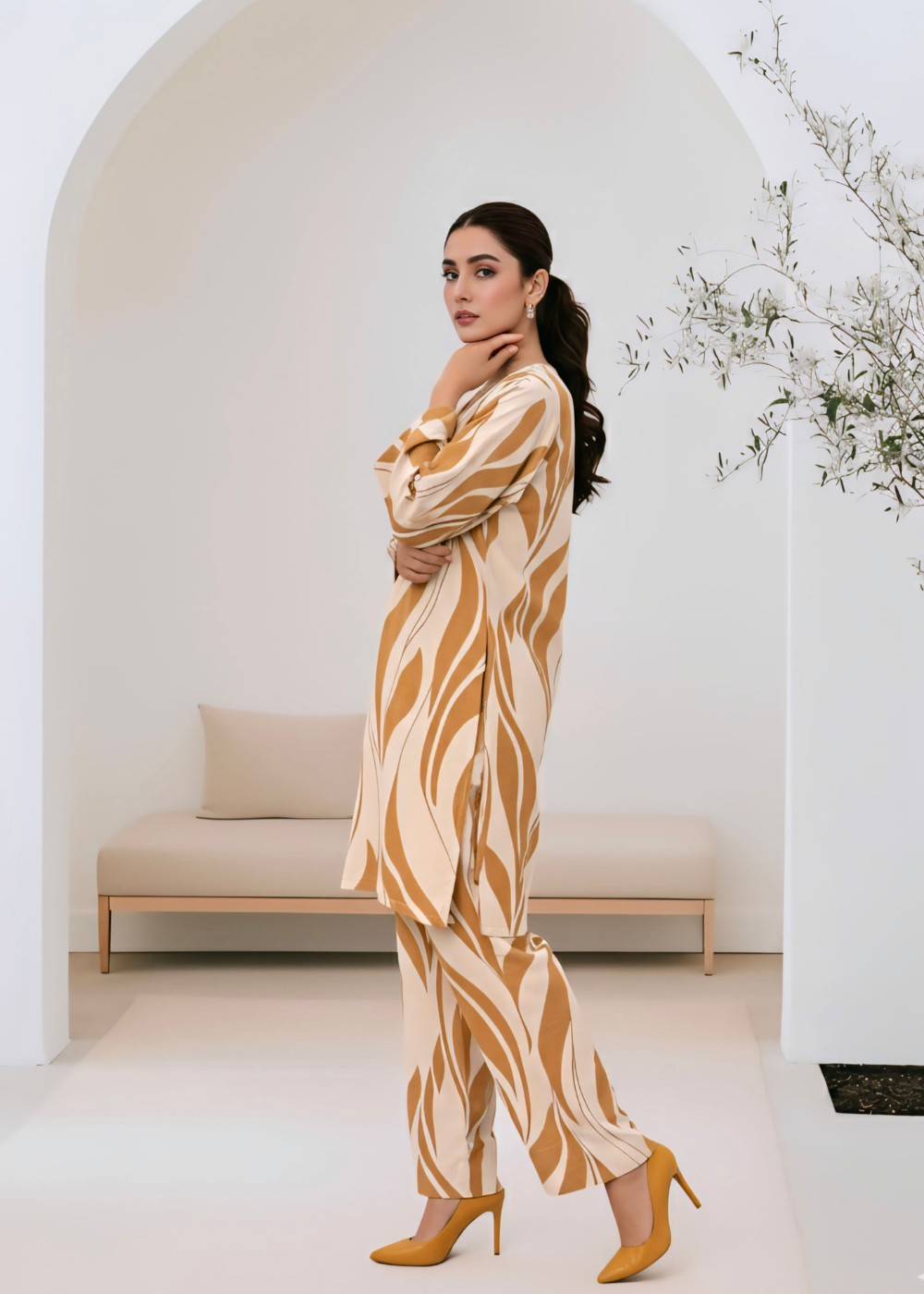 wavy pattern winter Rayon fabric dress