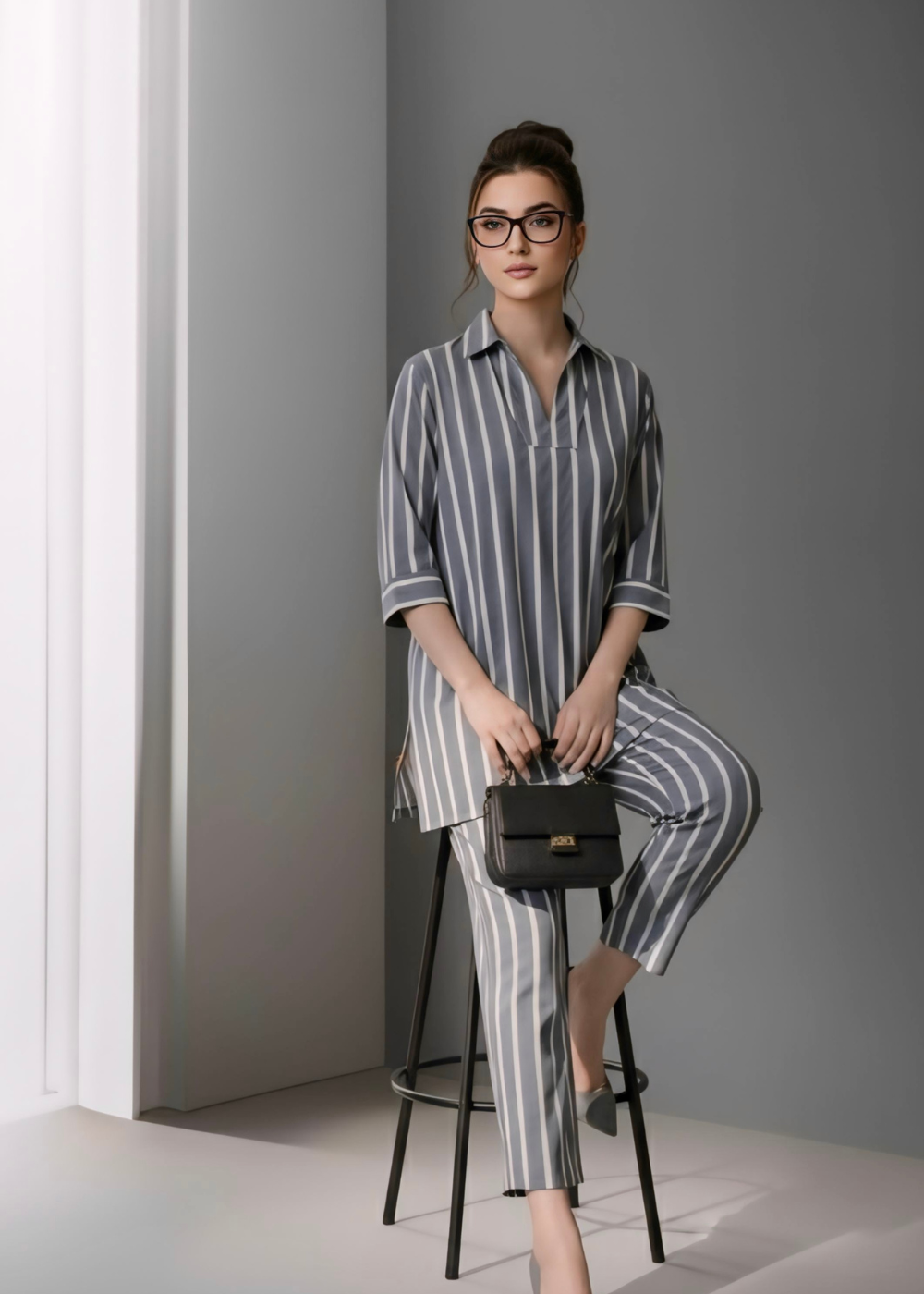 Grey strip lining check co-ord set