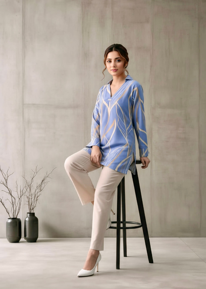 Blue Rayon stuff winter top