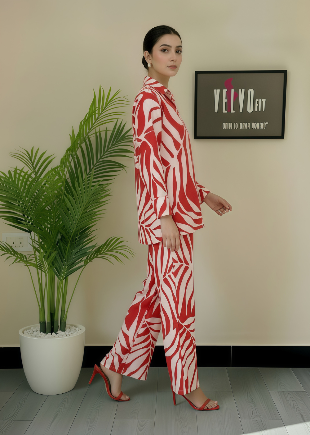 Crickle creep textured rust red colour winter co ord-set