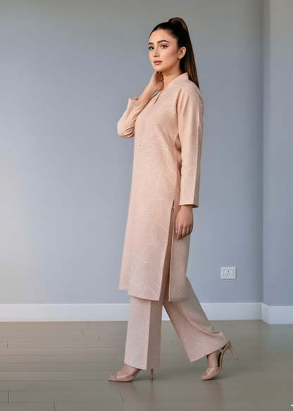 Soft peach blend textured Rayon winter 2Pc