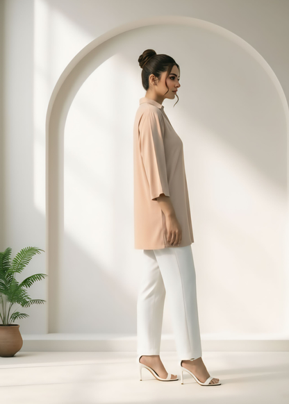 Skin colour woven linen winter fabric top