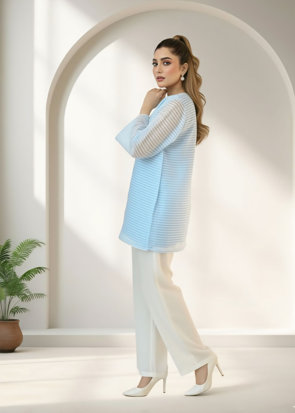 Organza sky blue winter top