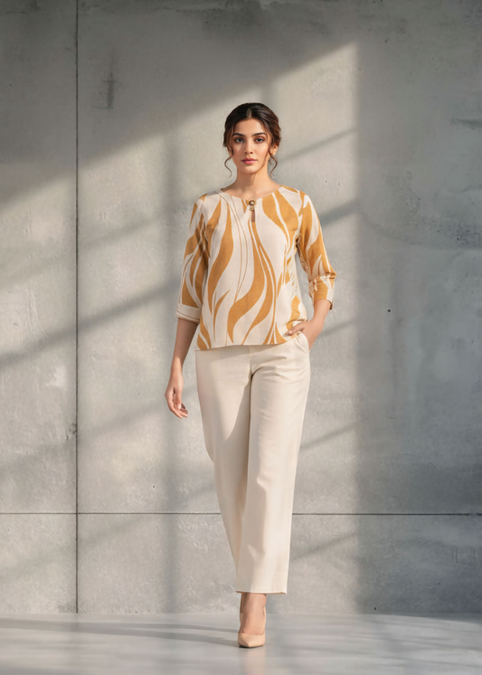 Abstract print Rayon fabric winter top