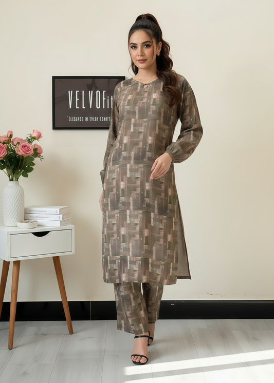 Abstract geometric print woven Rayon blend winter fabric 2pc