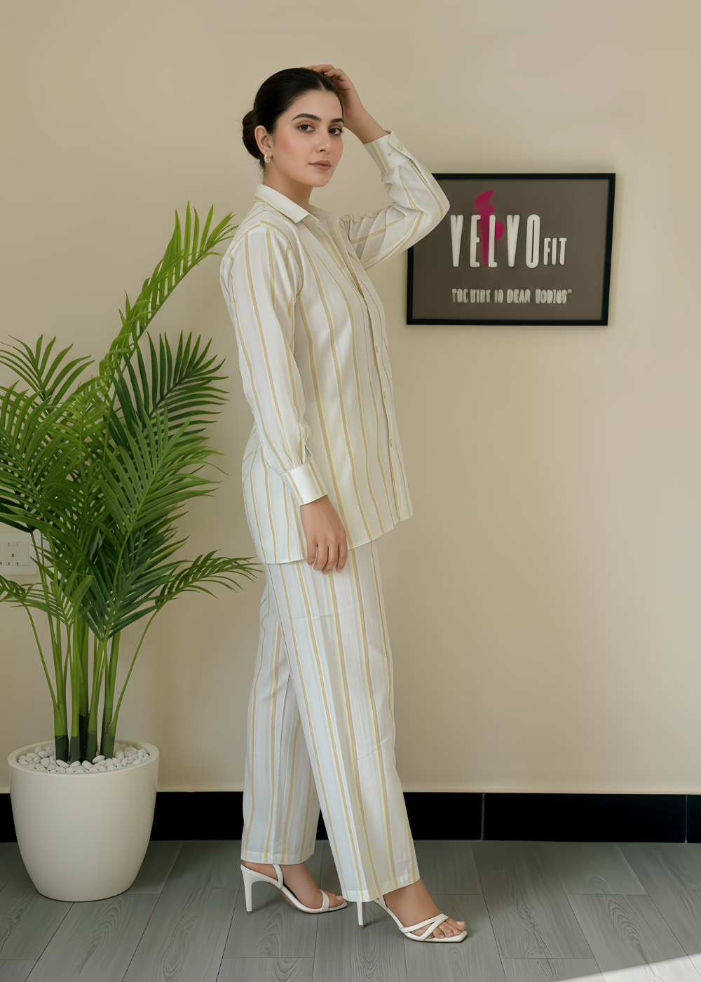 Stripped blend linen winter co ord-set