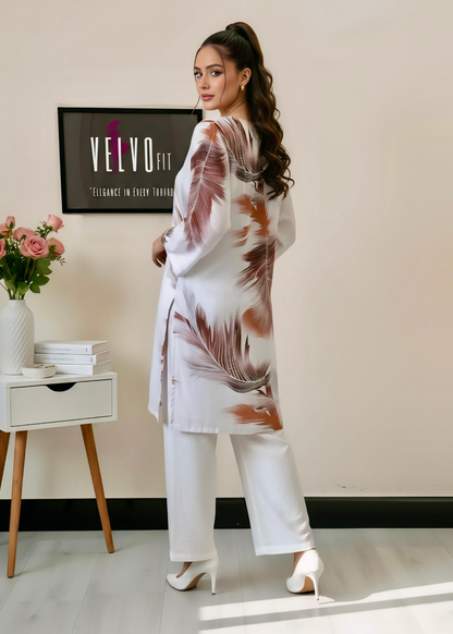 Feather print design blend linen  stuff 2Pc