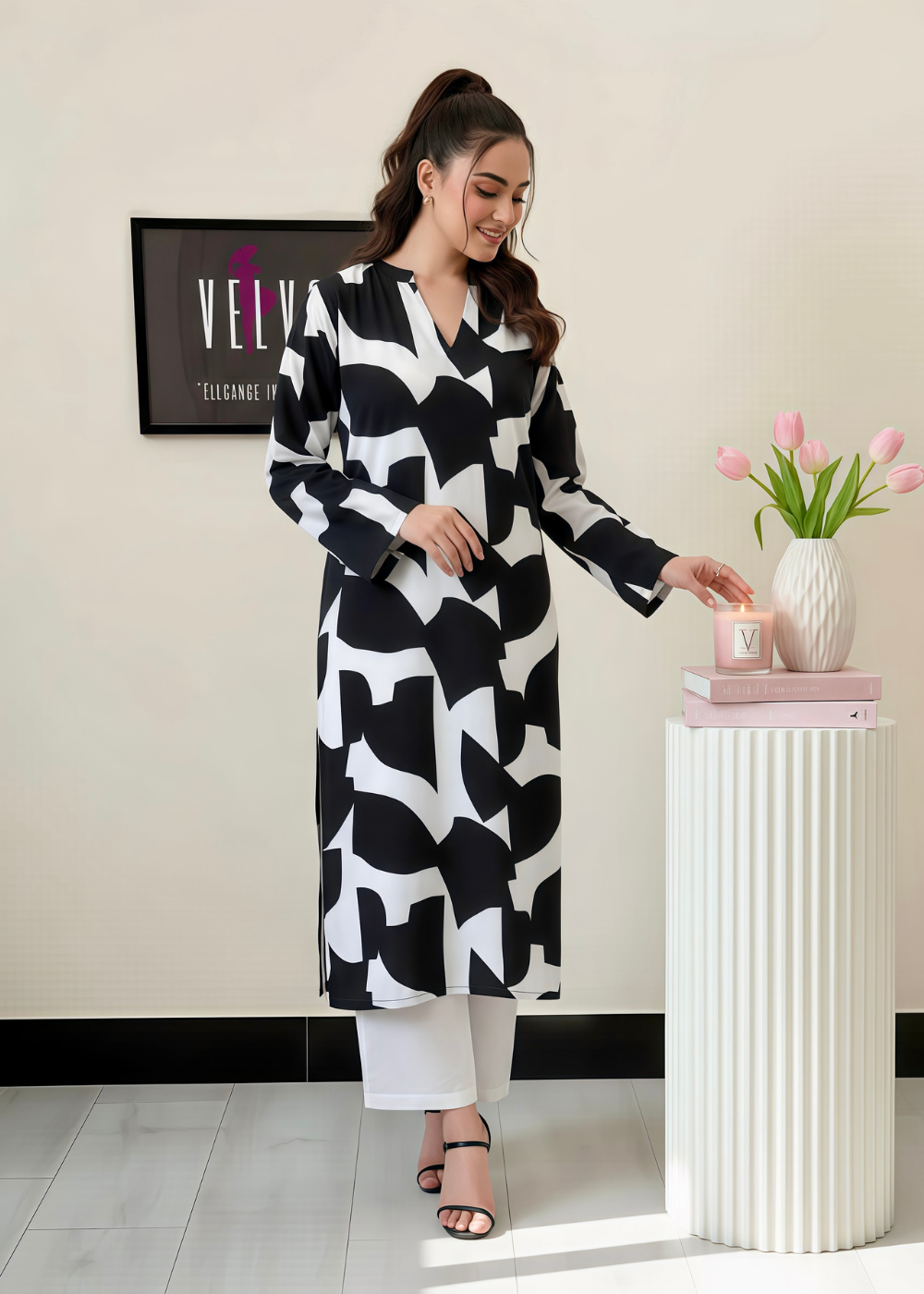 Soft Blend linen abstract print  2pc