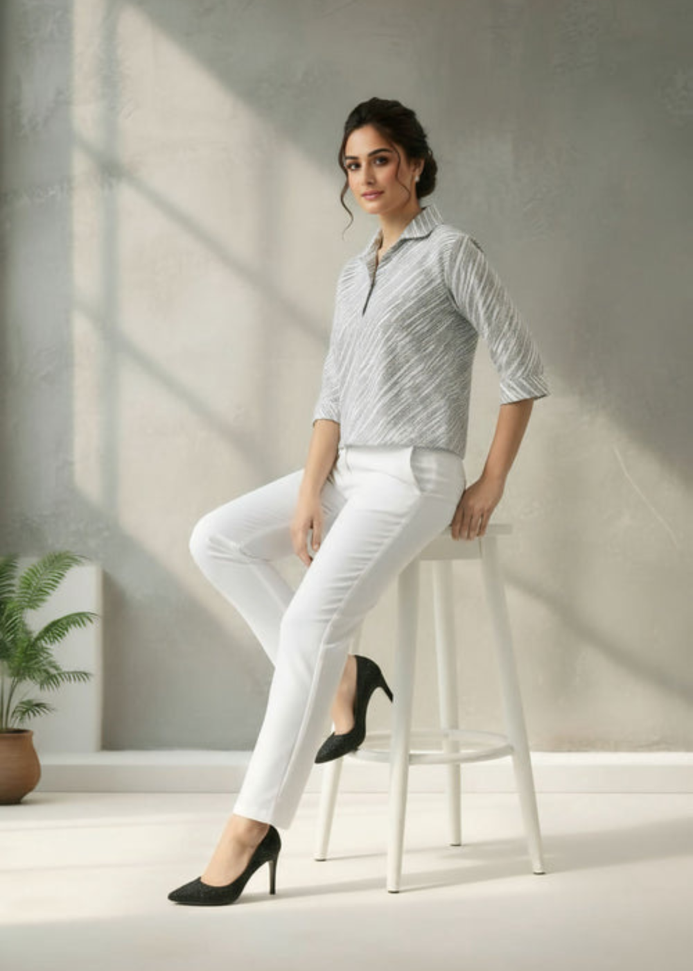 Cotton check text print crop top