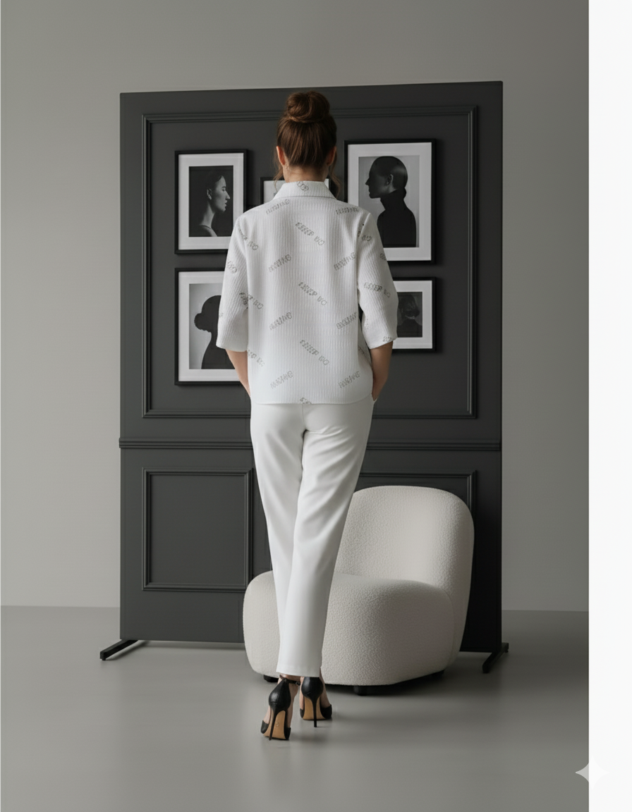 Text print cotton check top