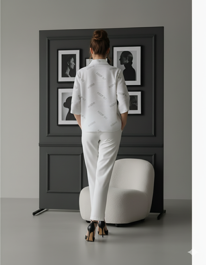 Text print cotton check top