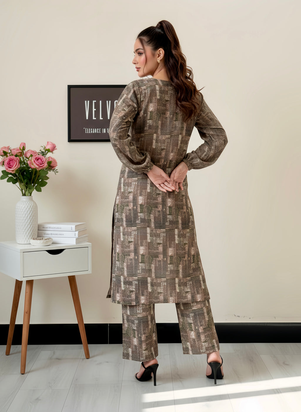 Abstract geometric print woven linen blend fabric 2pc