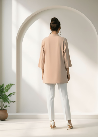 Skin colour woven linen winter fabric top