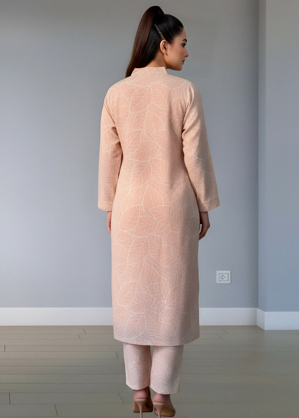Soft peach blend textured Rayon winter 2Pc
