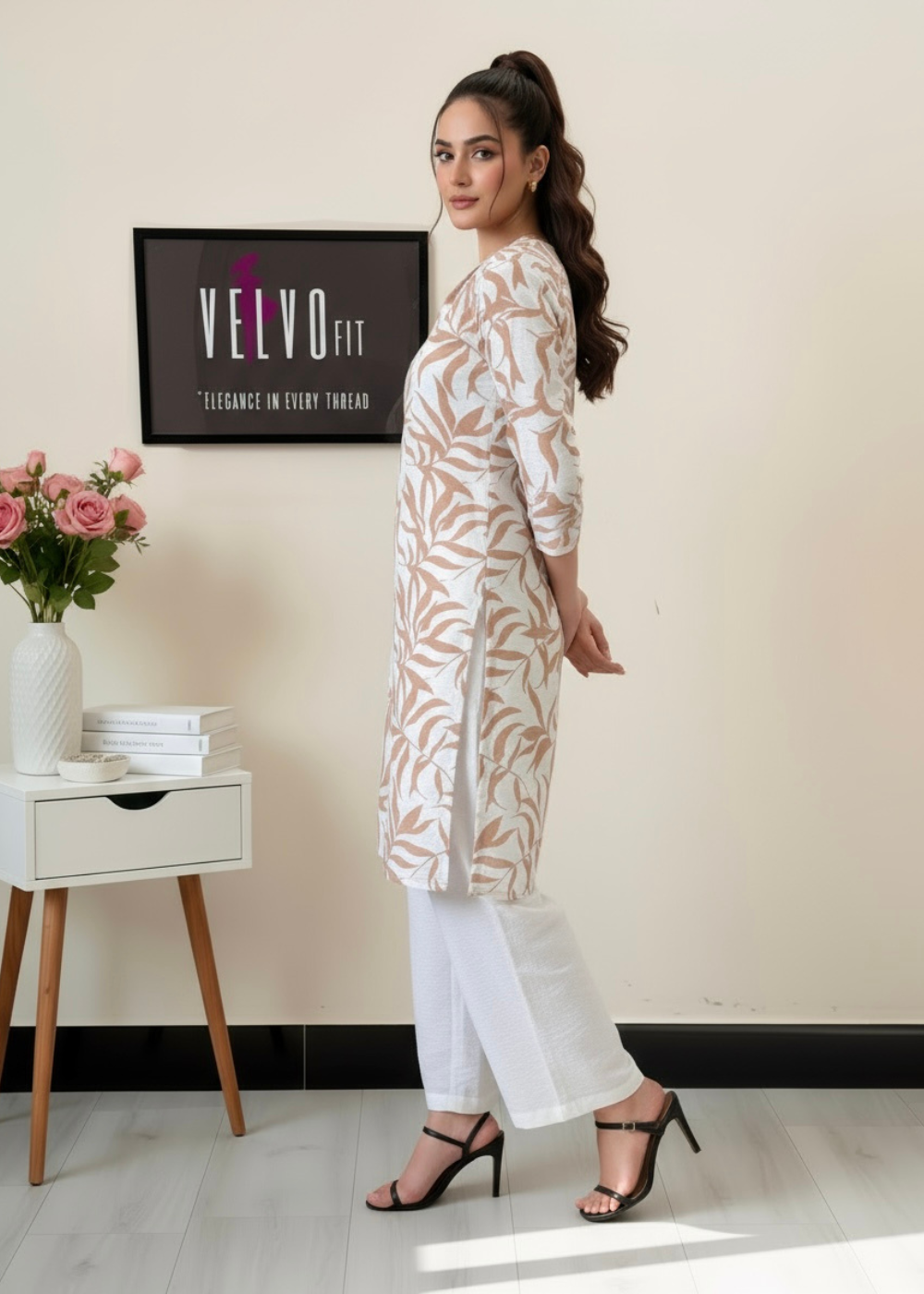 leaf pattern with cotton linen winter fabric 2Pc