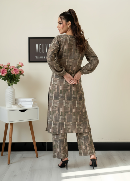 Abstract geometric print woven Rayon blend winter fabric 2pc