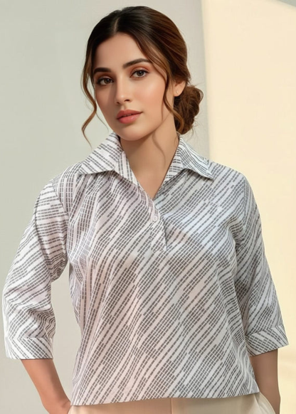 Cotton check text print crop top