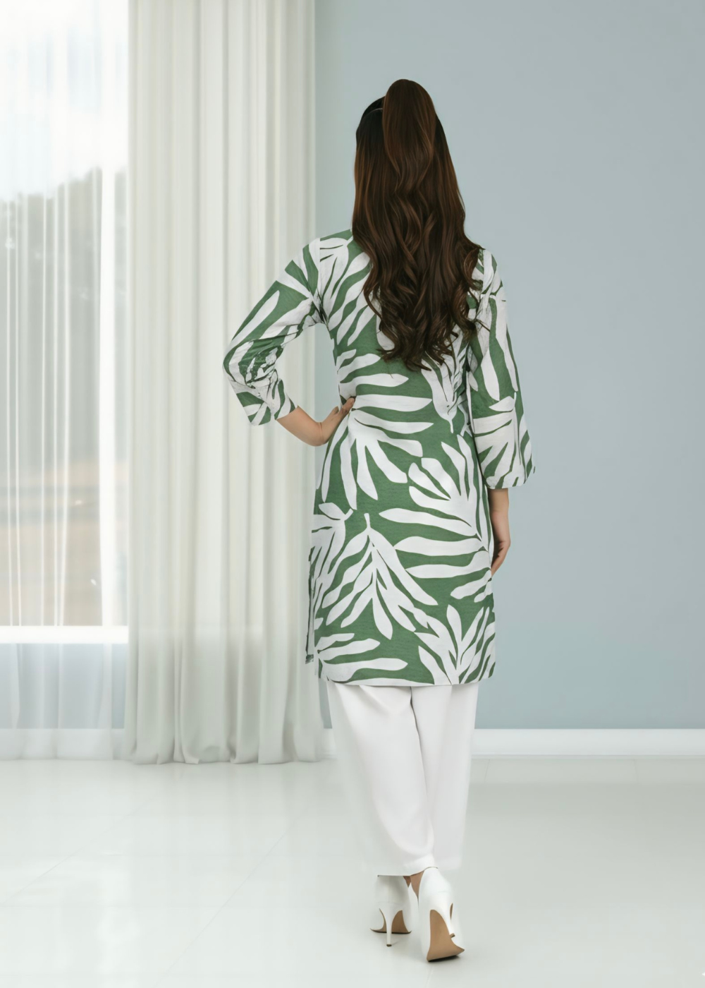 Tropical leaf cotton blend cotton linen fabric